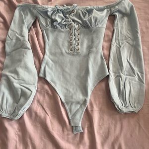 Off the shoulder baby blue bodysuit